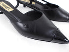 Chanel 22K Black Leather Cap Toe Slingback Kitten Heels - 36.5C