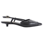 Chanel 22K Black Leather Cap Toe Slingback Kitten Heels - 36.5C