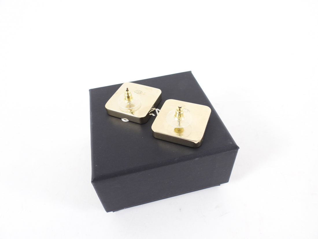 Chanel 23C Square Black and Beige CC Enamel Earrings