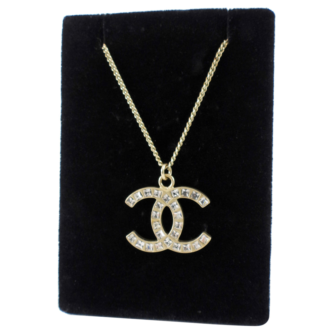 Chanel 12A Antiqued Goltone Crystal CC Baguette Pendant Necklace