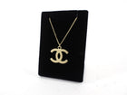 Chanel 12A Antiqued Goltone Crystal CC Baguette Pendant Necklace