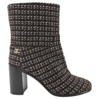Chanel Brown Tweed Block-Heel Boots - 38.5