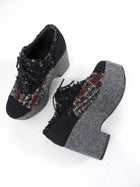 Chanel 2015 Black Multi Tweed Platform Shoes - 36.5
