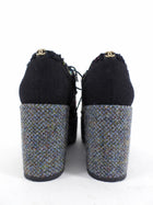 Chanel 2015 Black Multi Tweed Platform Shoes - 36.5