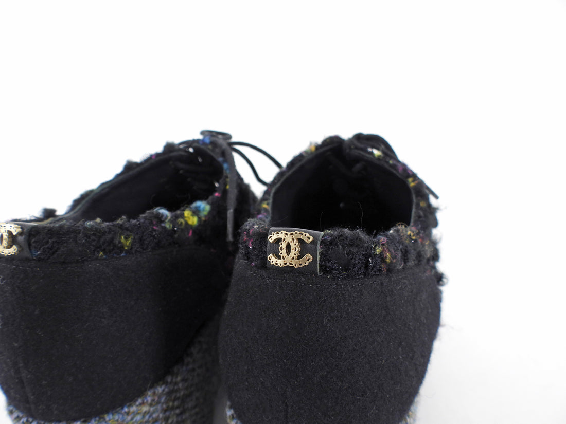 Chanel 2015 Black Multi Tweed Platform Shoes - 36.5