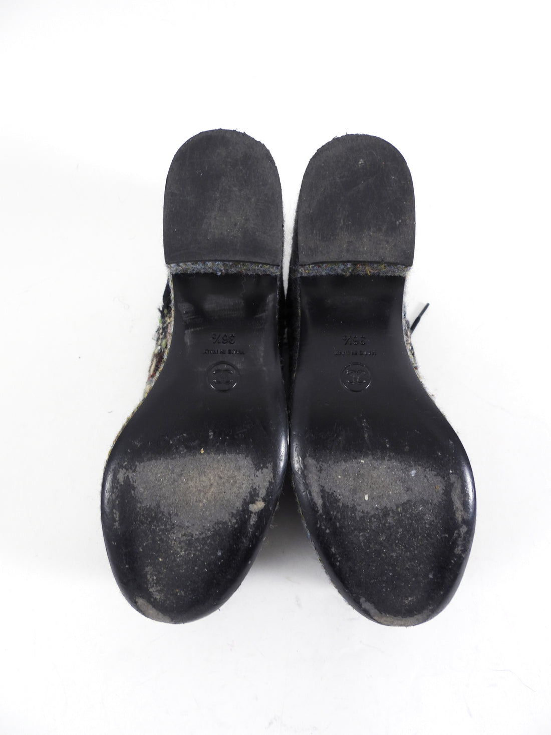 Chanel 2015 Black Multi Tweed Platform Shoes - 36.5