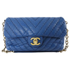 Chanel Blue Quilted Leather Chevron Flap Chain Bag