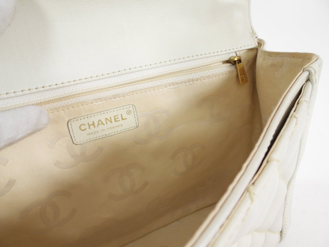 Chanel Vintage 2004 White Wild Stitch Top Handle Flap Bag