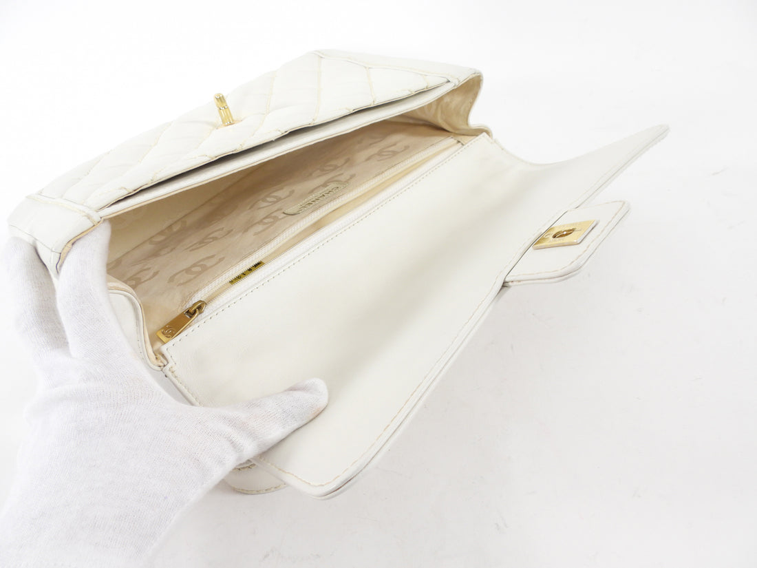 Chanel Vintage 2004 White Wild Stitch Top Handle Flap Bag