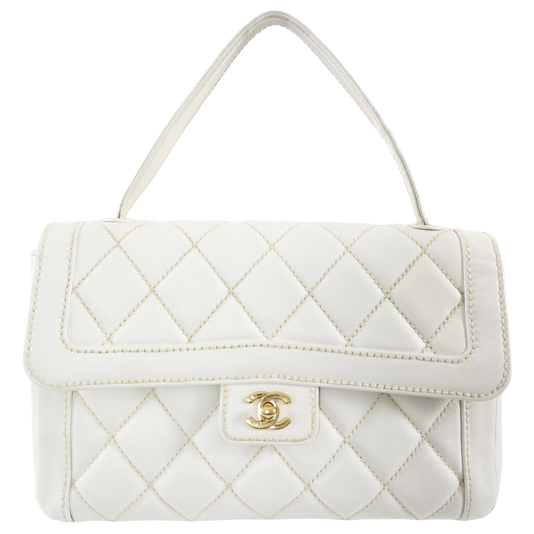 Chanel Vintage 2004 White Wild Stitch Top Handle Flap Bag