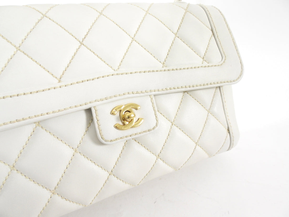 Chanel Vintage 2004 White Wild Stitch Top Handle Flap Bag