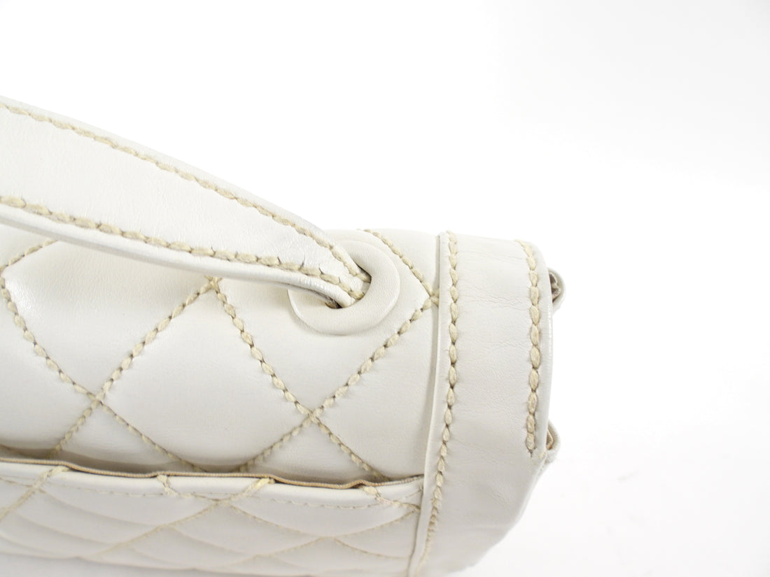 Chanel Vintage 2004 White Wild Stitch Top Handle Flap Bag
