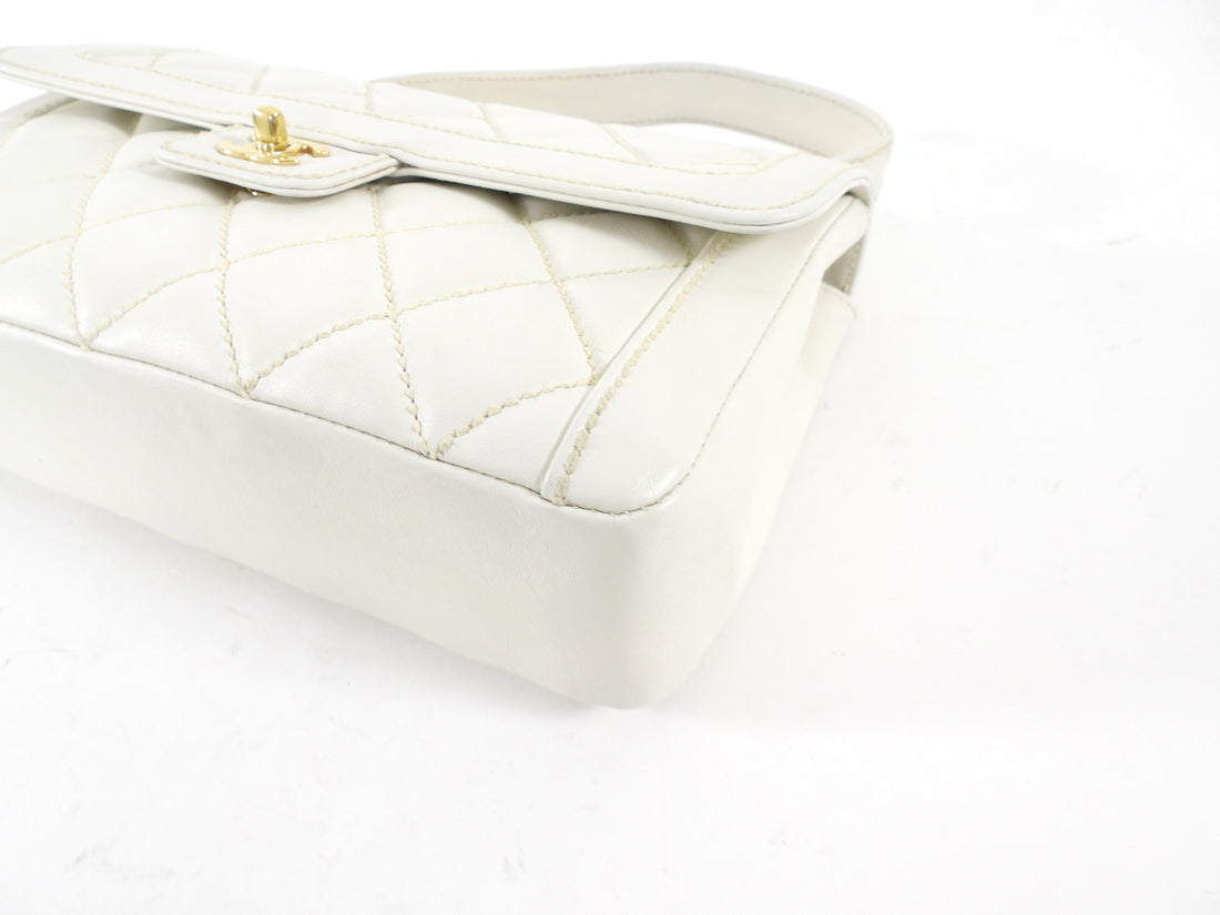Chanel Vintage 2004 White Wild Stitch Top Handle Flap Bag