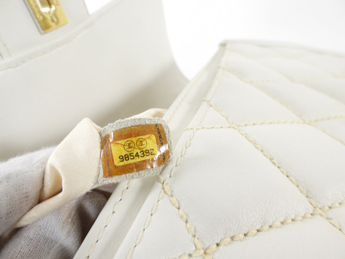 Chanel Vintage 2004 White Wild Stitch Top Handle Flap Bag
