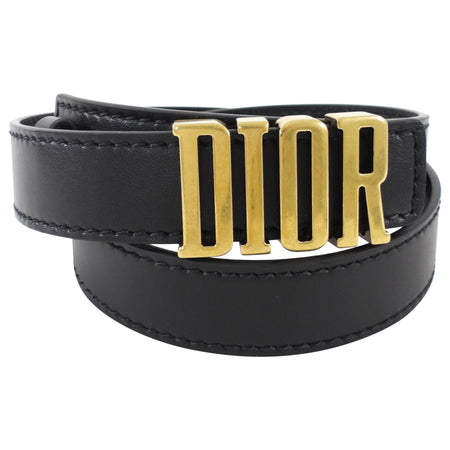 Christian Dior Black Leather D Fence Belt - 70cm