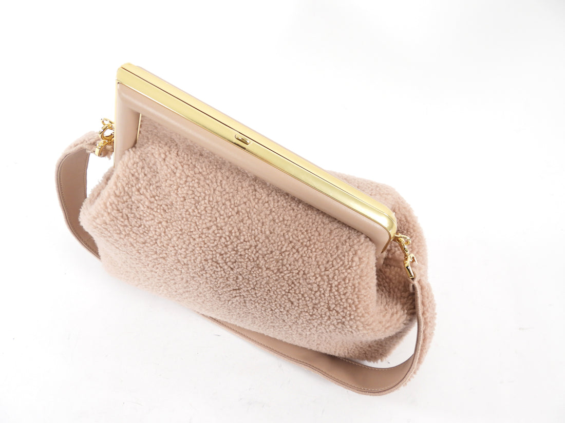 Fendi First Medium Light Beige Shearling Teddy Frame Bag