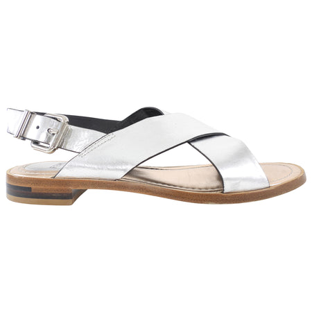 Fendi Silver Metallic Crossover Flat Sandals - 37