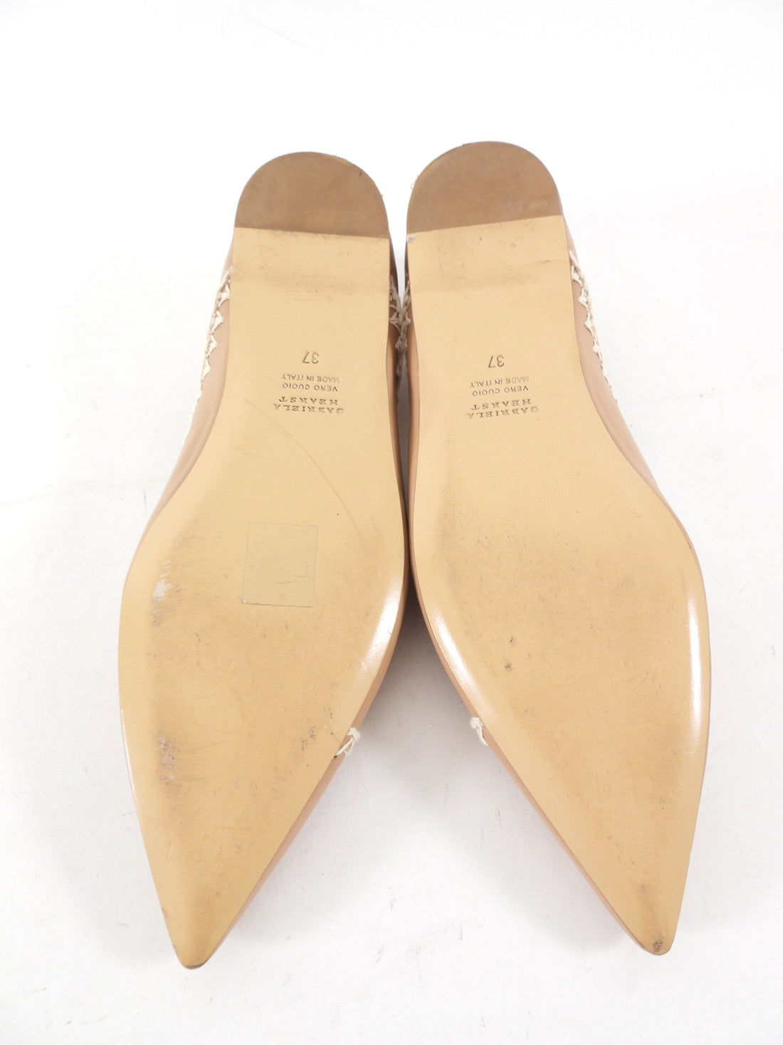 Gabriela Hearst Beige Flat Leather Top Stitch Avner Point Flat - 37