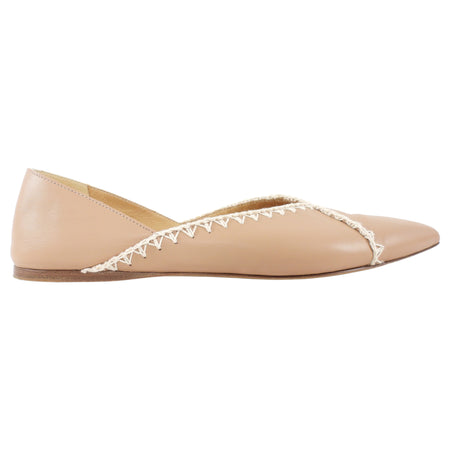 Gabriela Hearst Beige Flat Leather Top Stitch Avner Point Flat - 37