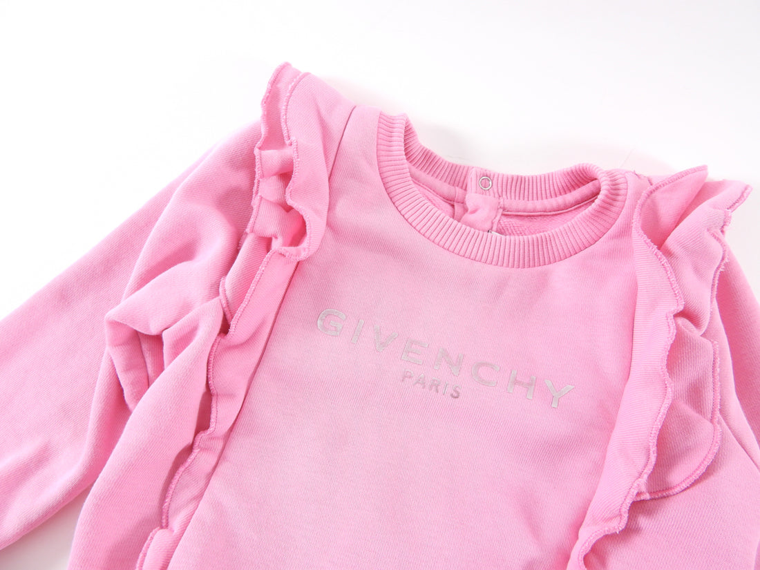 Givenchy Girls Pink Ruffle Logo Sweatshirt Dress - 18M