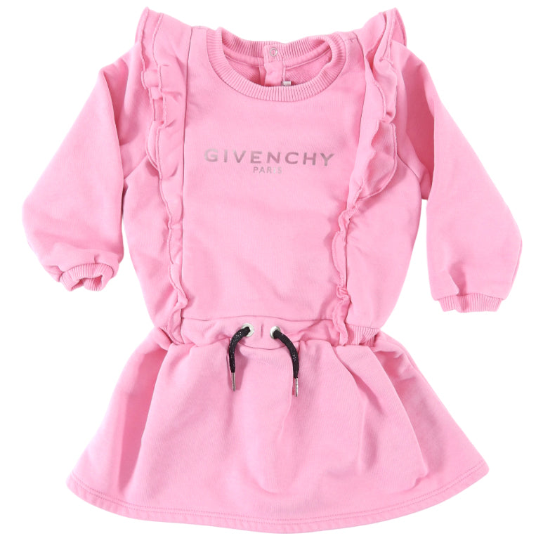 Givenchy Girls Pink Ruffle Logo Sweatshirt Dress - 18M