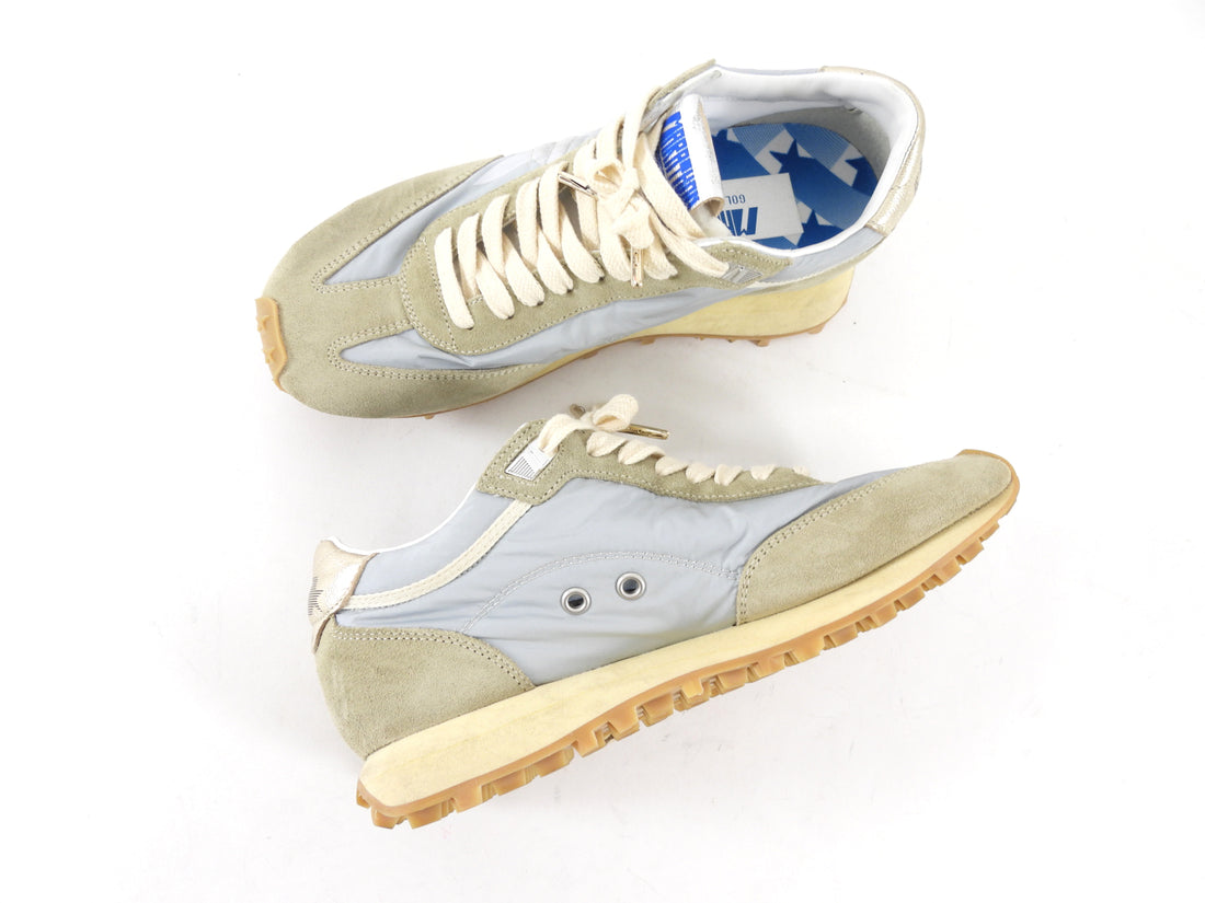 Golden Goose Running Marathon Light Blue Nylon and Suede Sneakers - 7