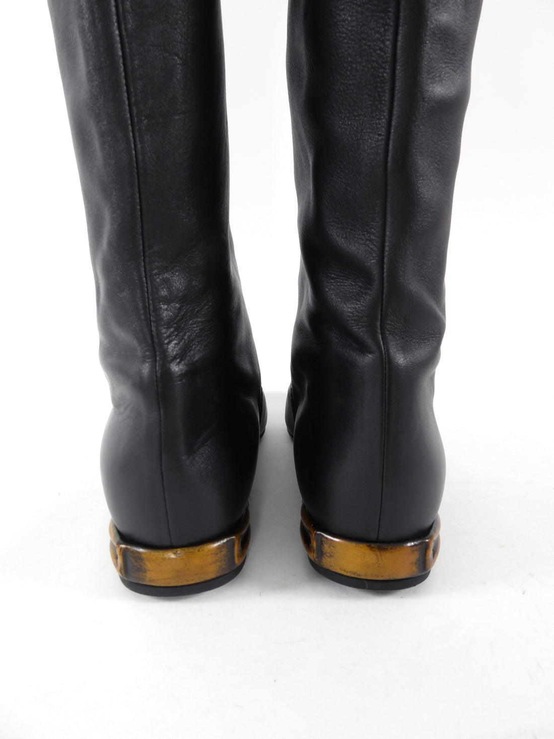 Gucci Black Leather Tall Boots with Bamboo Heel - 40