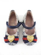 Gucci Navy Monogram Canvas Web Heart Ballerina Flats - Infant