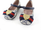 Gucci Navy Monogram Canvas Web Heart Ballerina Flats - Infant
