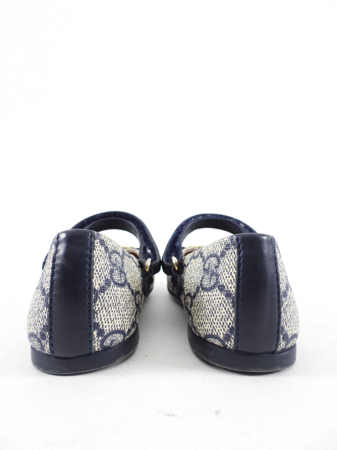 Gucci Navy Monogram Canvas Web Heart Ballerina Flats - Infant