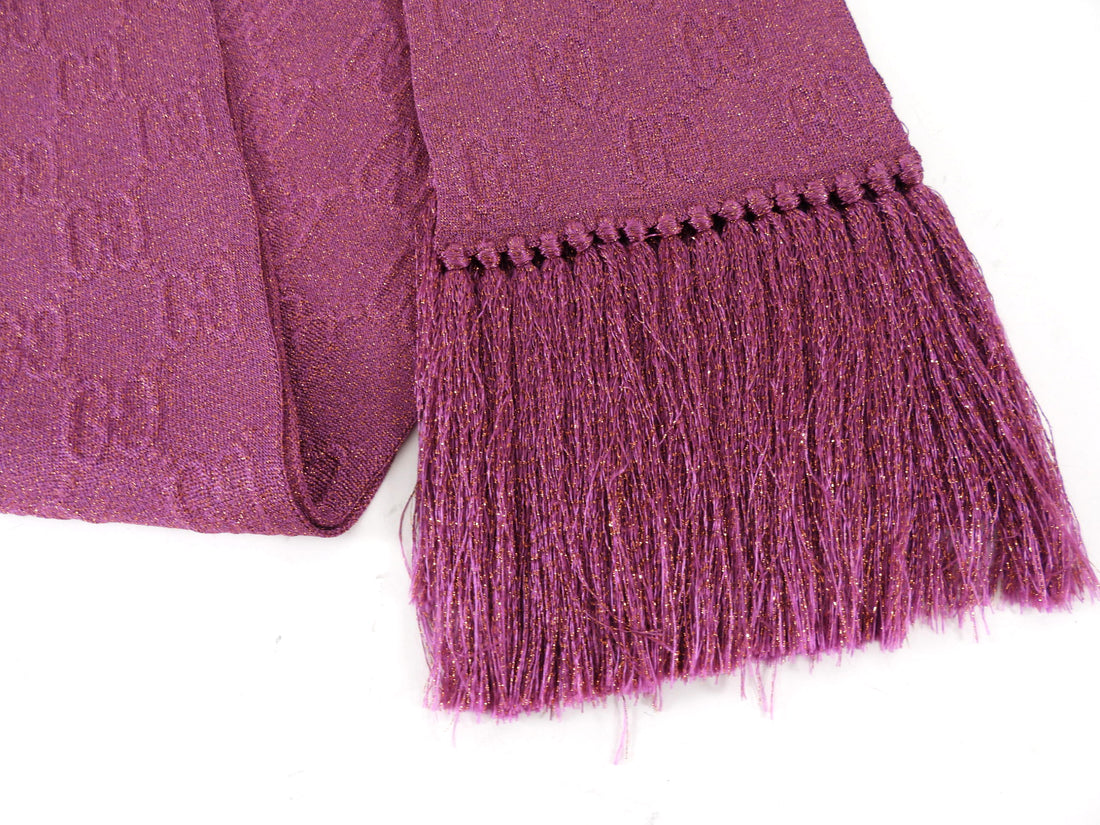 Gucci GG Monogram Pink Shimmer Fringe Long Scarf