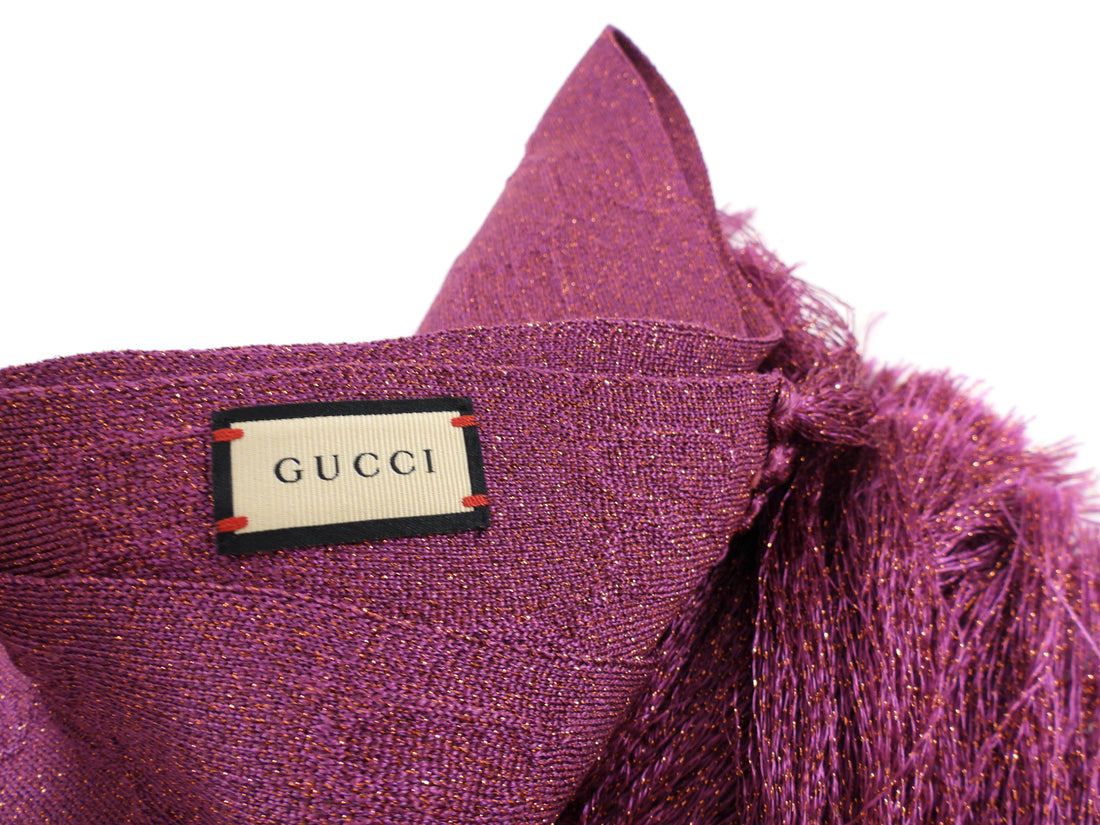 Gucci GG Monogram Pink Shimmer Fringe Long Scarf