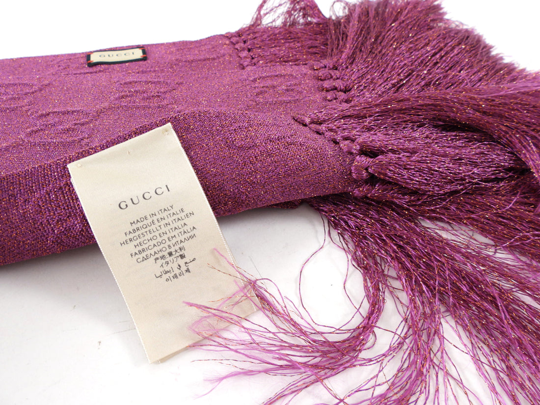 Gucci GG Monogram Pink Shimmer Fringe Long Scarf