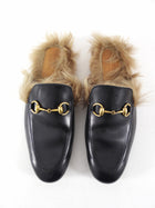 Gucci Black Leather Horsebit Princetown Fur Slippers Slides - 40 / USA 10