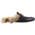 Gucci Black Leather Horsebit Princetown Fur Slippers Slides - 40 / USA 10