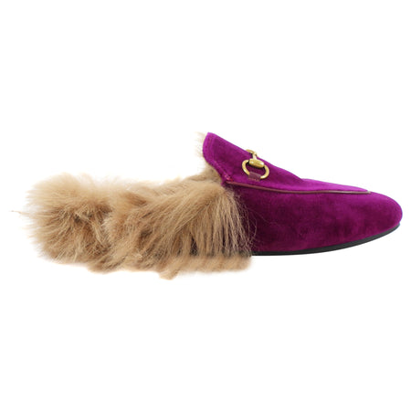 Gucci Magenta Purple Velvet Princetown Slippers Fur Lined - 37