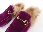 Gucci Magenta Purple Velvet Princetown Slippers Fur Lined - 37