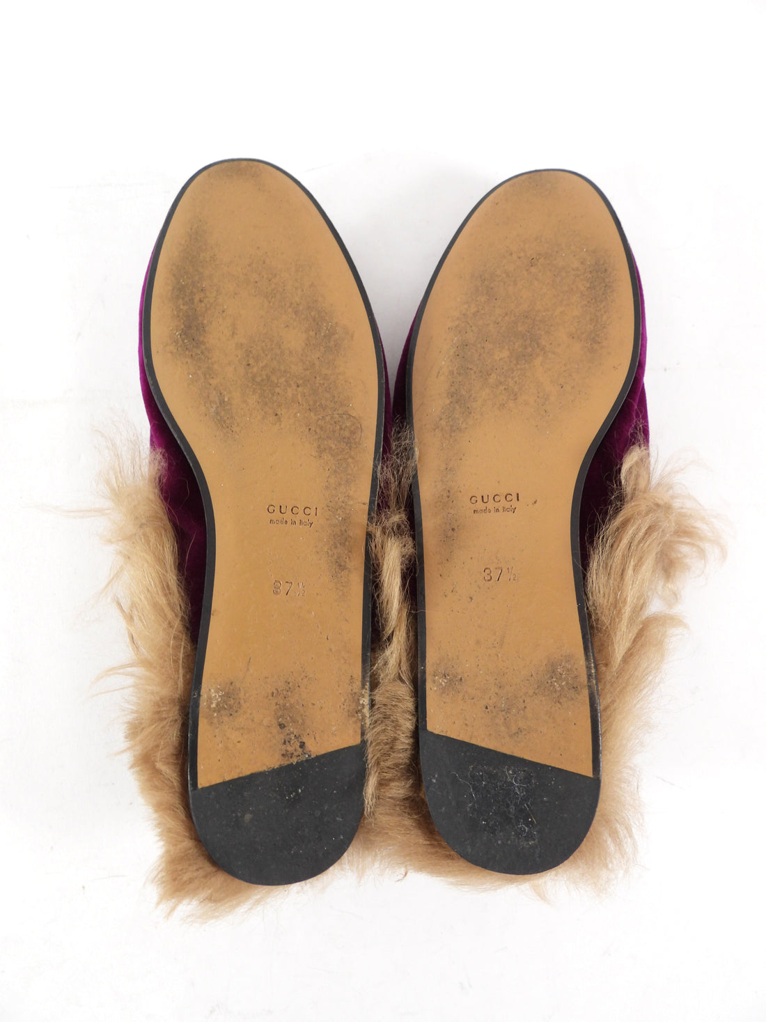 Gucci Magenta Purple Velvet Princetown Slippers Fur Lined - 37