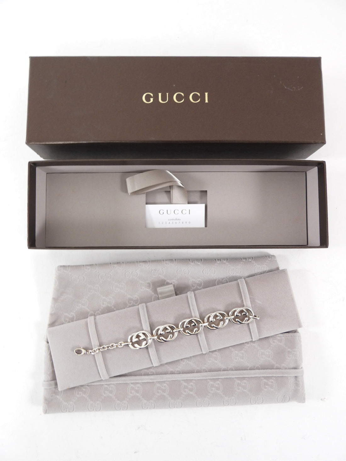 Gucci Sterling Silver GG Link Britt Bracelet - 17