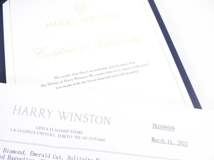 Harry Winston Platinum 1.01CT Emerald Cut Three Stone Diamond Engagement Ring