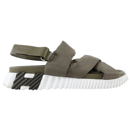 Hermes Khaki Green Nylon and Leather H Electric Sandal - 45