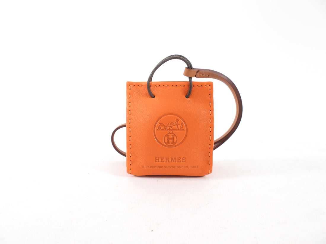 Hermes Milo Orange Lambskin and Gold Swift Shopping Bag Charm