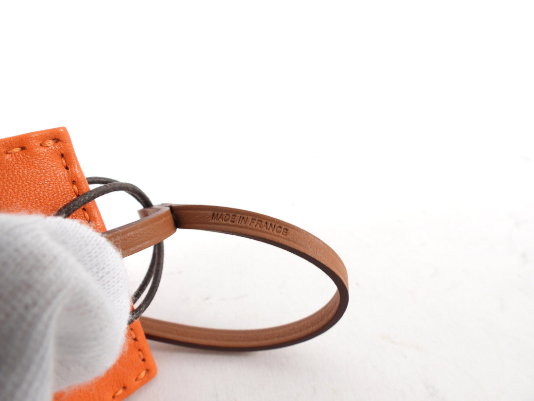 Hermes Milo Orange Lambskin and Gold Swift Shopping Bag Charm