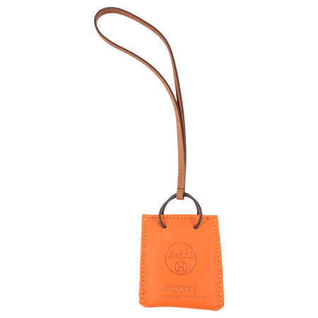 Hermes Milo Orange Lambskin and Gold Swift Shopping Bag Charm