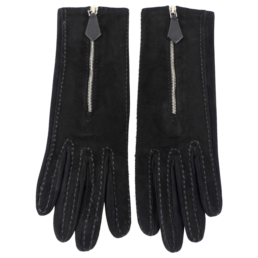 Hermes Black Suede Zip Detail Gloves - 6.5 / XS
