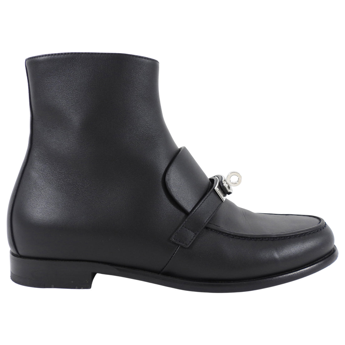 Hermes Black Leather Kelsey Ankle Boot Kelly Lock PHW - 38 (EU 37.5)
