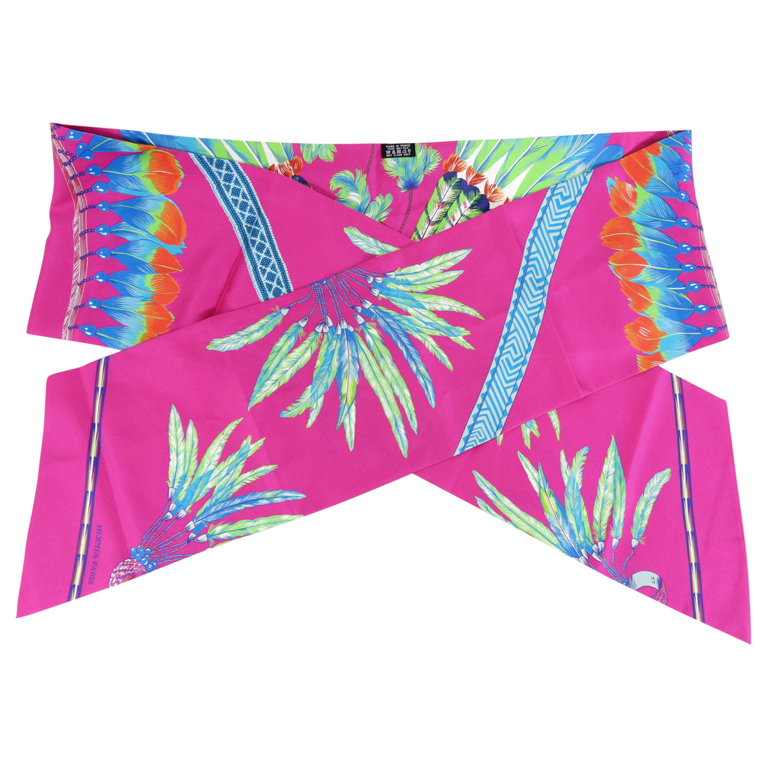 Hermes Brazil Silk Maxi Twilly Fuchsia, Green, Turquoise