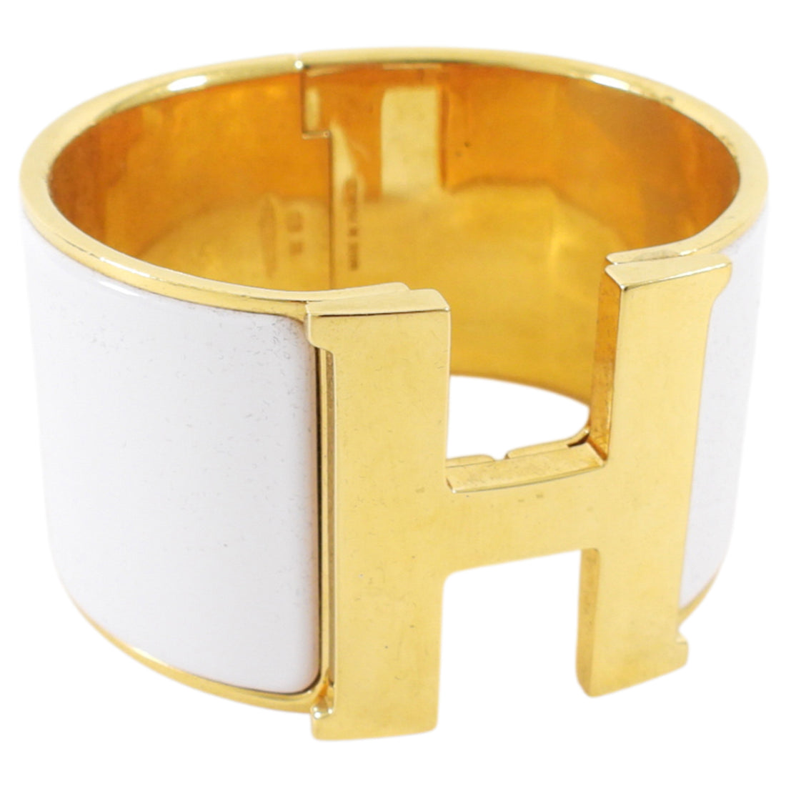 Hermes Extra Wide Clic H Bracelet in White and Gold