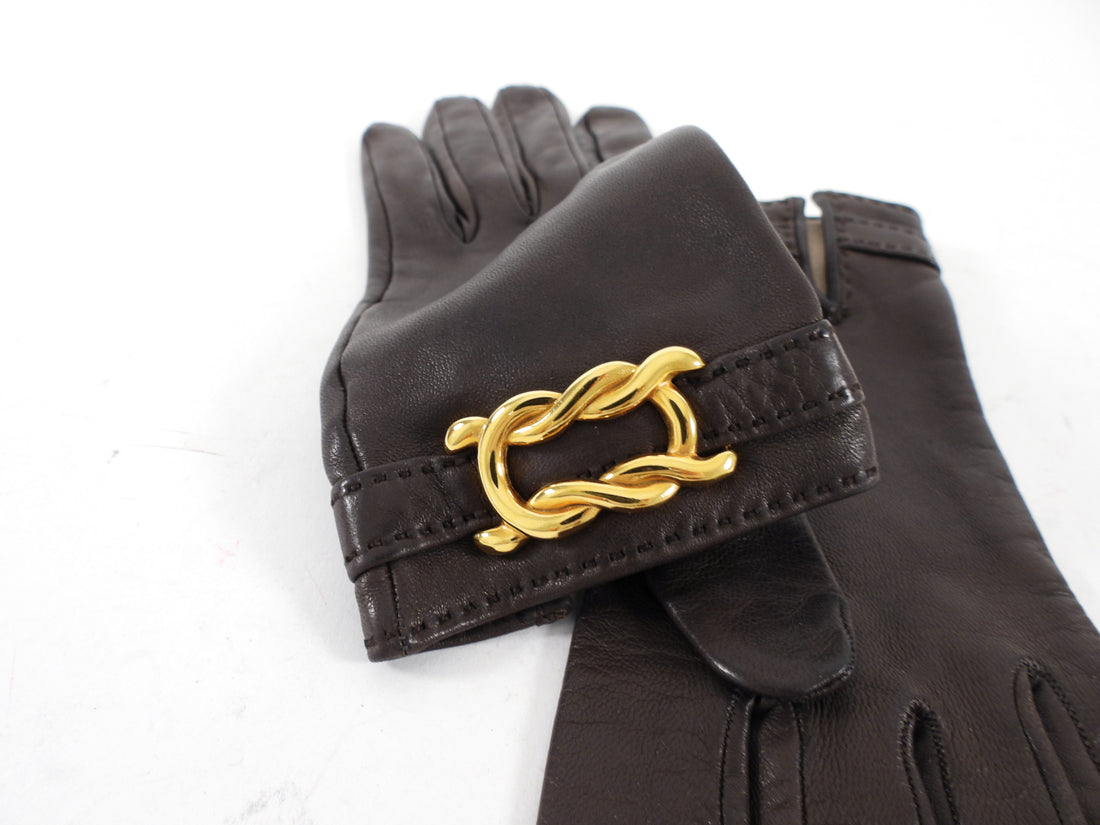 Hermes Dark Chocolate Brown Leather Gloves - 7 / 6.5