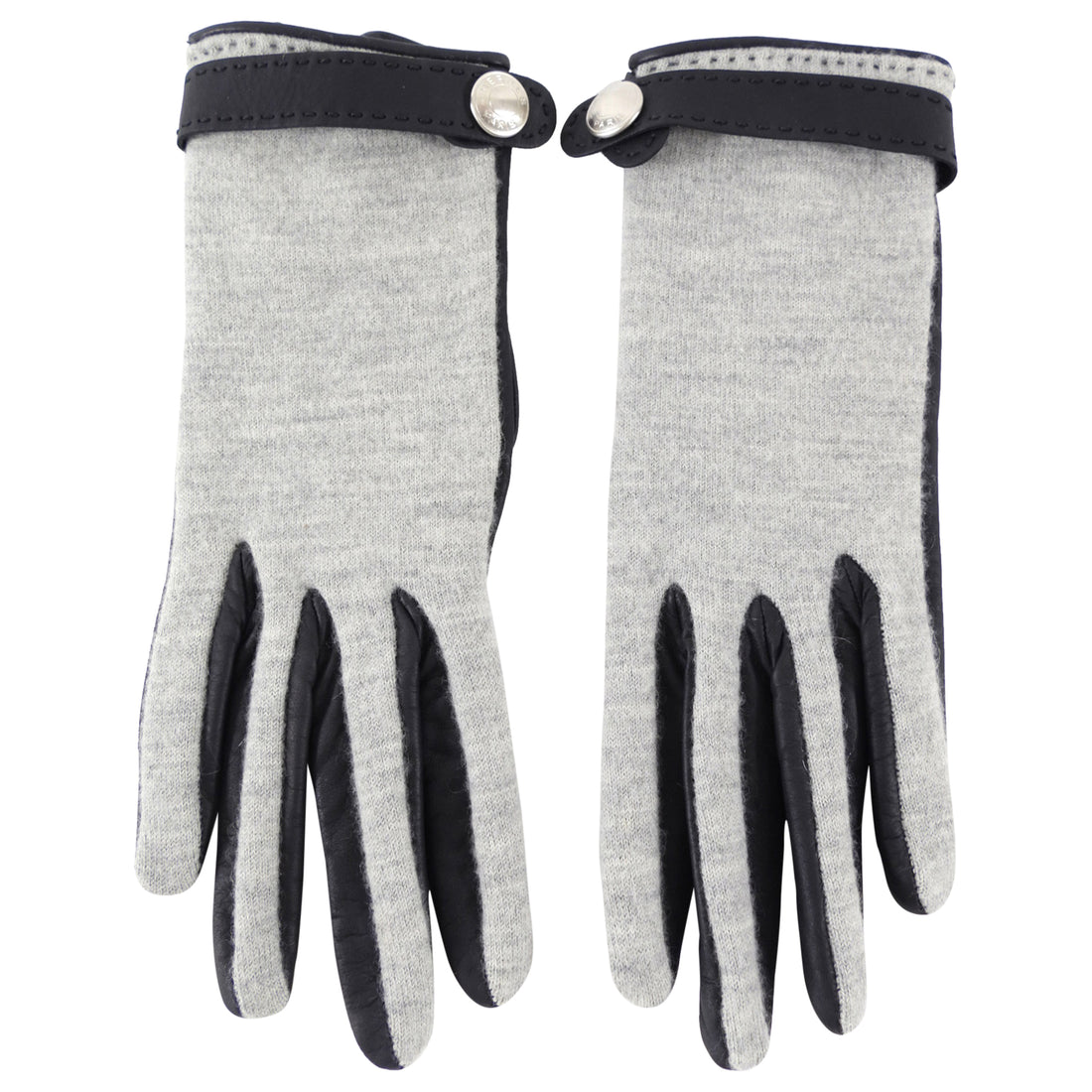 Hermes Black Leather and Grey Cashmere Clou de Selle Gloves - 6.5 / XS